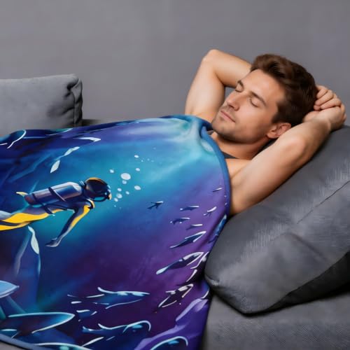 Deep Sea Diver Flannel Fleece Throw Blanket - Soft Cozy Lightweight Anti-Pilling for Couch Bed (DIVER-BLANKET-8060) - size: 80x60inch