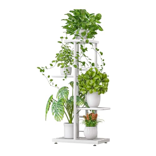 Metal Plant Stand Indoor Outdoor, 4 Tier 5 Potted Plant Shelf, Anti Slip Waterproof Flower Holders, Planter Shelf Display Rack Storage Organizer for Living Room Patio Lawn Balcony Garden