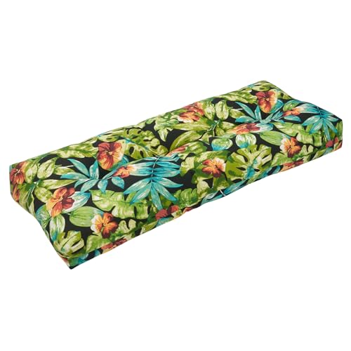 Indoor Outdoor Bench Cushion 42"x18", Non-Slip Patio Furniture Seat Pads, Waterproof Overstuffed Tufted Loveseat Cushion with Round Corner for Window,Swing,Garden,Porch-Tropical Green Leaves - color: A Maui Tropical Black, size: 42 x 18 x 5 In