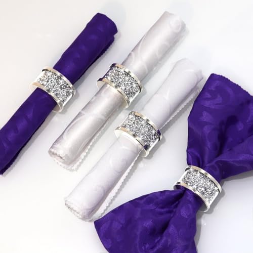 Silver Diamond Napkin Rings (Silver 4 Pack) | Crystal Glass Napkin Holder Glam Crushed Diamond Table Settings Bling Serviette Buckles Cloth Holder - color: Silver 4 Pack