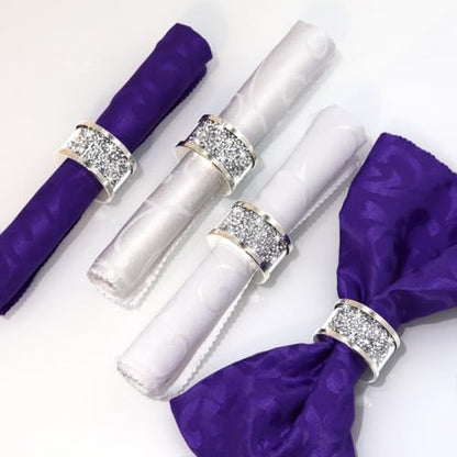 Silver Diamond Napkin Rings (Silver 4 Pack) | Crystal Glass Napkin Holder Glam Crushed Diamond Table Settings Bling Serviette Buckles Cloth Holder - color: Silver 4 Pack