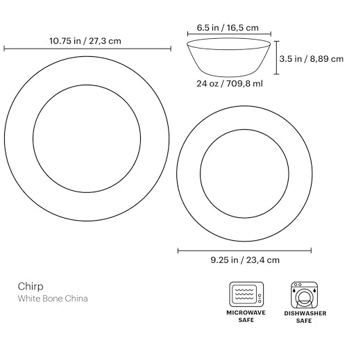 Lenox Chirp Porcelain 12-Piece Dinnerware Set for 4 | ceramic, dishwasher safe, microwave safe | plates and bowls sets for kitchen and dining | 10.75 inch plate - style: 12-Piece Dinnerware Set