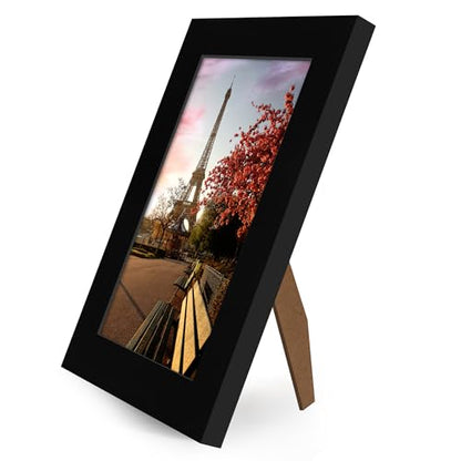 Americanflat 5x8 Picture Frame - Engineered Wood - Black | Shatter-resistant glass, wall or tabletop display with included easel, sawtooth hangers included - color: Black, size: 5x8
