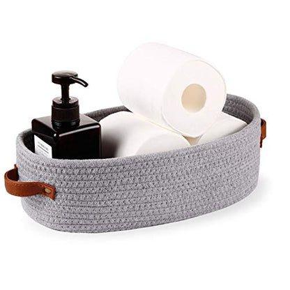 Cotton Rope Small Woven Toilet Paper Room Storage Basket with Handles for Bathroom, 13"x5.9"x4" Gary - color: Gray