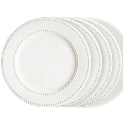 Dinner Plates Set of 4, 10.5 inch White Ceramic Plates, Embossed Salad Plates, Serving Plates for Steak Appetizer, Reusable Kitchen Dining Plates for Restaurant, Dishwasher Microwave Safe - color: 10.5 inch-White- Dot-4pcs
