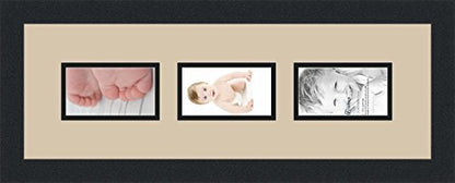 ArtToFrames Collage Photo Frame Double Mat with 3-3x5 Openings and Satin Black Frame - color: Grey Beige, size: 3 - 3x5