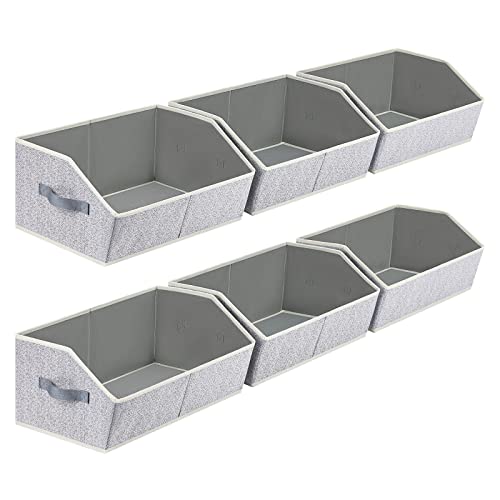 Closet Organizers Bins 6 Packs - Large Closet Shelf Organizer with Handles, Fabric Trapezoid Storage Bins, Collapsible Storage Cubes for Clothes, Towels, Light Gray - color: Blended, size: Large -6 Pack