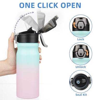 BJPKPK 18 oz Water Bottle with Straw & Handle, Insulated Stainless Flask | Leak Proof Locking Lid, Thermal, Double Wall Vacuum, Keeps Hot/Cold, BPA Free, Dishwasher Safe, Travel & Sports, Bubble Gum - color: A-Bubble Gum, size: 18 Ounces