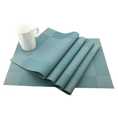 Vinyl Blue Placemats Heat Resistant Dining Table Mats Non-Slip Washable Place Mats Set of 6 （Blue） - color: Blue