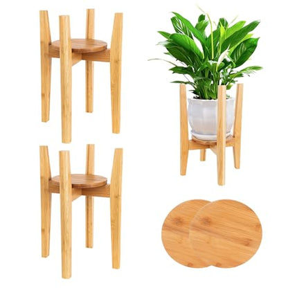 2 Packs Adjustable Plant Stand with Tray,Indoor Wood Plant Stand Fit 8'' to 12'' Planter,Mid Century Modern Flower Pot Holder Rack(Plant and Pot Not Included) Natural - color: Natural, size: 2 PACKS