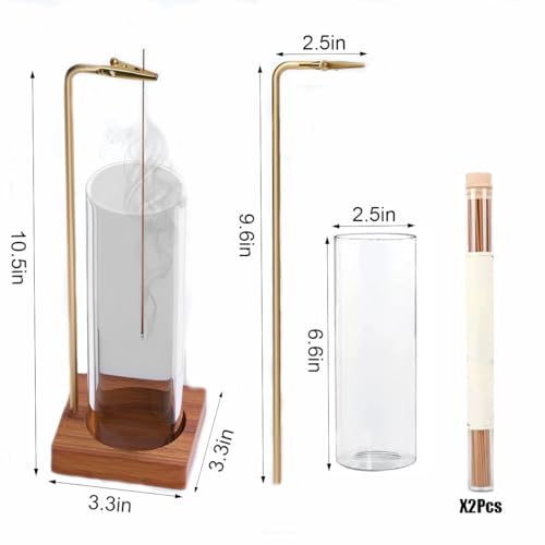 Anti Ash Flying Incense Burner with 80 Pcs Incense Sticks, Wood Incense Holder, Removable Glass Ash Catcher, Incense Burner Holder for Home Decor Meditation Yoga Spa
