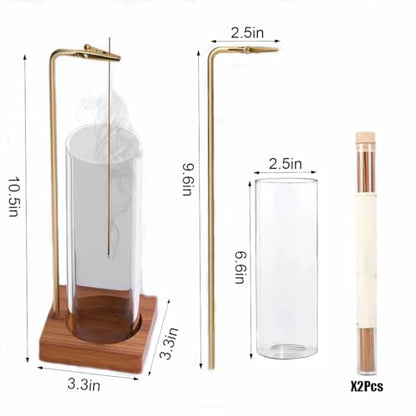 Anti Ash Flying Incense Burner with 80 Pcs Incense Sticks, Wood Incense Holder, Removable Glass Ash Catcher, Incense Burner Holder for Home Decor Meditation Yoga Spa