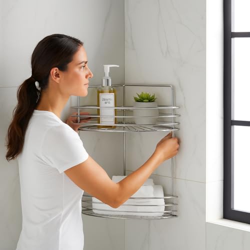 2-Tier Standing Shower Caddy, Stainless Steel Freestanding & Wall-Mounted, Chrome - style: TRIANGLE 2-LAYER