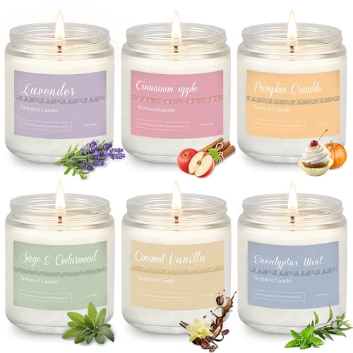 Scented Candles Gift Set for Women, 6-Pack Fall Soy Candles for Home Decor | Lavender, Cinnamon Apple, Pumpkin, Sage Cedarwood, Coconut Vanilla, Eucalyptus Mint; 42oz, 300-Hour Burn, Holiday Gifts - color: Fall Winter Special Edition