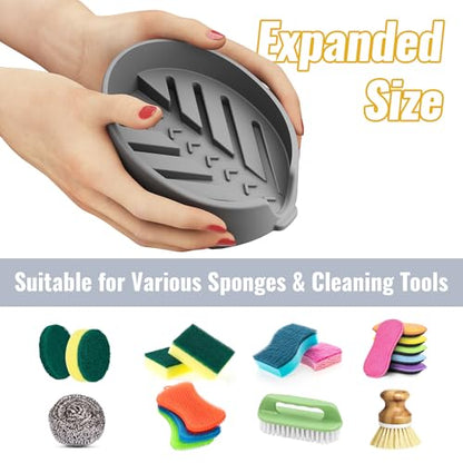 NiHome Silicone Sponge Holder for Kitchen Sink, Fits Scrub Daddy Mommy | Self-Draining Dispenser Organizer Tray, Sink Caddy Countertop Fits Soaps, Scrubber, Dishwasher Safe, Includes Brush - color: Dark Gray