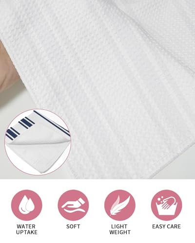 Navy Blue Striped Dish Towels Set, Waffle Weave Kitchen Towels 2 Pieces, Farmhouse Aesthetic Modern Stripes Microfiber Hair Face Bath Tea Towel Absorbent Quick Drying Cleaning Dish Cloths, 12"x12" - color: Navy, White, Blue, size: 2PCS,12"x12"