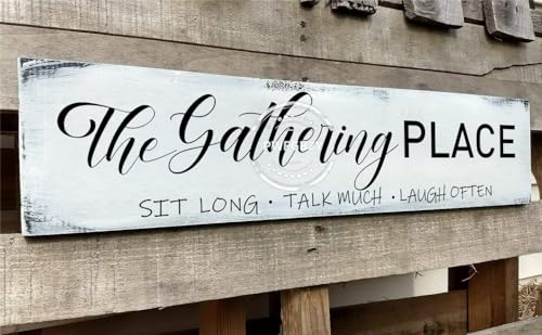 The Gathering Place Wall Decor Sign Large Family Dining Room Vintage Wooden Country Farmhouse Simple and Rustic Hanging for Kitchen Home Wall Art Decoration (Wood) 6x18 Inch - color: A7, size: 6 X 18 in