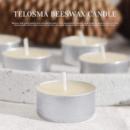 Natural Ivory White Beeswax Tealight Candles in Metal Aluminum Cup, 12-Pack | Organic, Small Candle, Unscented, Smokeless, 4-5 Hours Burning, Natural smell, 100% Pure Beeswax, Cotton wick, Clean Burn