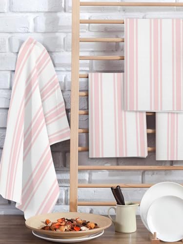 Pink Striped Hand Towels Set, Waffle Weave Kitchen Towels 4 Pieces, Farmhouse Aesthetic Modern Stripes Microfiber Hair Face Bath Tea Towel Absorbent Quick Drying Cleaning Dish Cloths, 15.7"x23.6" - color: Pink, White, Blush, size: 4PCS,15.7"x23.6"