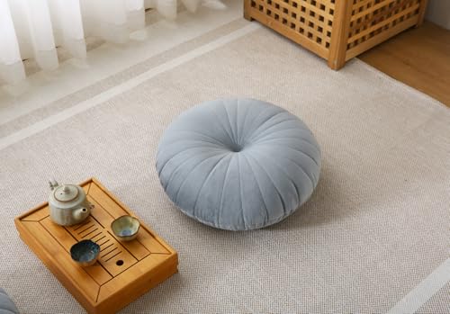 Floor Pillow Meditation Cushion Round Large Floor Pillows Seating for Adults, Velvet Thick Floor Cushions for Yoga Living Room Balcony Outdoor Tatami 18inches（Grey） - color: Grey