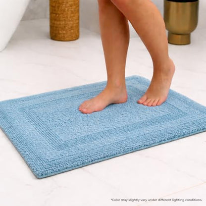 Akiko 100% Cotton Bath Mat, Soft Plush Reversible Bathroom Rug 20x32 Blue | Bath Mats for Bathroom Absorbent Quick Dry Anti-Skid Machine Washable Bath Mats for Bathroom Shower Bathtub - color: Blue