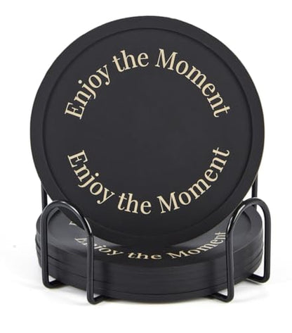 Silicone Coasters Set of 6, Premium Drink Coaster with Holder, Non-Slip, Non-Stick, Dishwasher Safe, Perfect for Hot and Cold Drinks, Protect Your Desks and Tables(6 Black) - color: Black