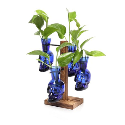 Plants Propagation Stations Skull Glass Propagation Birthday Gift for Women | Garden Plant Lovers - 4 Skull - color: Blue