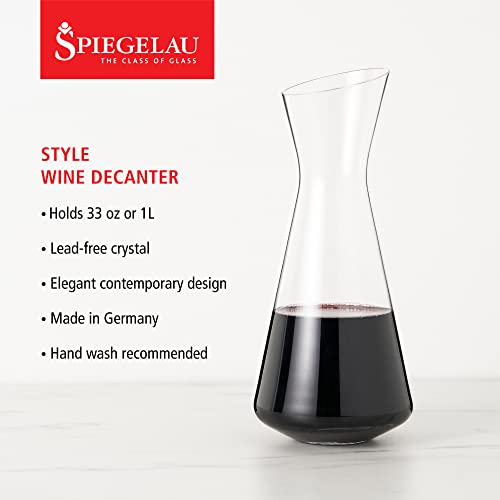 Spiegelau Style Crystal Wine Decanter, Elegant Carafe for Red and White Wine, Modern Glass Pitcher for Wedding Gifts, Housewarming, Hosting Essentials, Home Bar, 33 oz (1 L), Set of 1 - style: Decanter