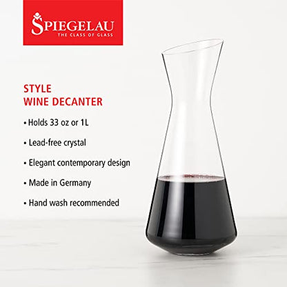 Spiegelau Style Crystal Wine Decanter, Elegant Carafe for Red and White Wine, Modern Glass Pitcher for Wedding Gifts, Housewarming, Hosting Essentials, Home Bar, 33 oz (1 L), Set of 1 - style: Decanter