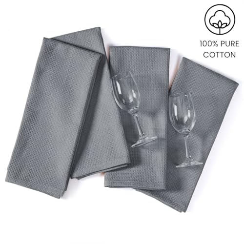 Waffle Kitchen Towels Large 16x26 inch 100% Cotton Set of 4 - Soft Absorbent Washable Tea Towel for Kitchen - Dish Cloths Quick Drying - 320 GSM Quality Dish Towel Grey - color: Grey