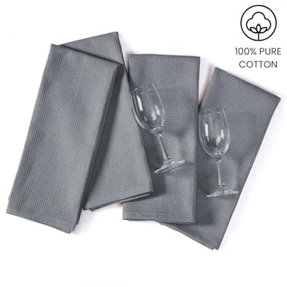 Waffle Kitchen Towels Large 16x26 inch 100% Cotton Set of 4 - Soft Absorbent Washable Tea Towel for Kitchen - Dish Cloths Quick Drying - 320 GSM Quality Dish Towel Grey - color: Grey