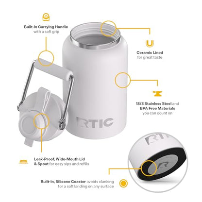 RTIC Half Gallon Outback Jug, Ceramic Lined, White | Stainless Steel, Insulated Water Bottle with Lid and Handle, Double Wall Vacuum Insulation - color: White