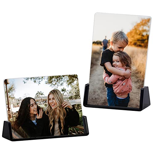 Boxalls 2 Pack Acrylic Picture Frames 8x10 with Translucent Black Base Stand, Frameless Photo Frame for Tabletop or Desktop Display (Horizontal + Vertical) - color: Translucent Black, size: 8x10''