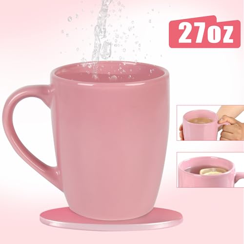 BYCNZB 27OZ Extra Large Ceramic Coffee Mug, Jumbo Coffee Mugs, Big Tea Cups with a Large Handle for Office and Home set of 2 (Pink) - color: Pink