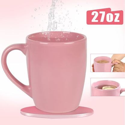 BYCNZB 27OZ Extra Large Ceramic Coffee Mug, Jumbo Coffee Mugs, Big Tea Cups with a Large Handle for Office and Home set of 2 (Pink) - color: Pink