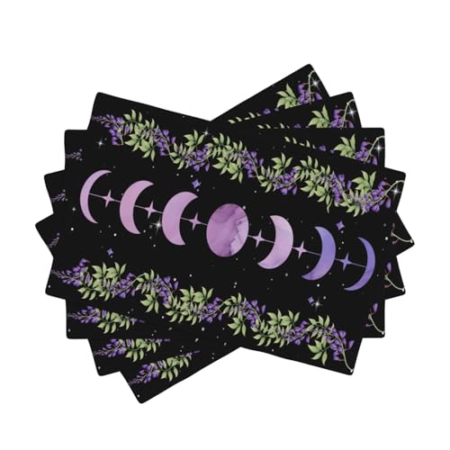 Boho Moon Flowers Placemats Set of 4,Natural Plant Moon Phase Moonlight Kitchen Party Event Table Decor,12x18 Inch,Purple 4 PCS, Style-11 - color: Style-11, size: 12"X18"|4 PCS