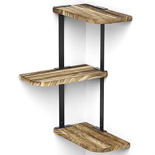 Love-KANKEI Corner Wall Shelf,3-Tier,Solid Wood,17" Tall,Carbonized Black | Easy to Install,26 lb Capacity,Floating Shelves & Brackets,For Bedroom,Living Room,Bathroom.Kitchen,Office Display,Wall Decor - color: Carbonized Black