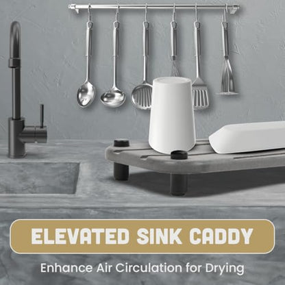 2pc Diatomite Stone Drying Tray, Gray w Blk & Silver Feet | Sink Caddy, Kitchen Sink Organizer, Water Absorbing Bathroom Counter, Absorbent Kitchen Soap Tray - color: Gray