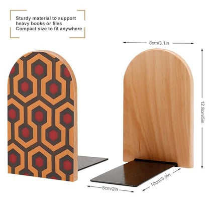 Shining Overlook Book Ends for Shelves - 2 Pack Handmade Wooden Bookends with Metal Base, Sturdy Book Holder for Heavy Books Modern Decorative Book Stopper for Home Office