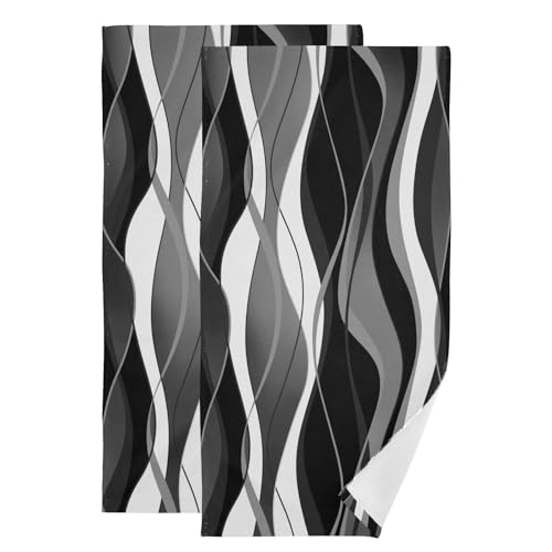 White Black and Grey Striped Geometric Hand Towels for Bathroom Set of 2,Absorbent Modern Abstract Aethetic Kitchen Towels 14"x28",Decorative Bathroom Towels for Bath,Face,Guest,Hair,Shower - color: Black White