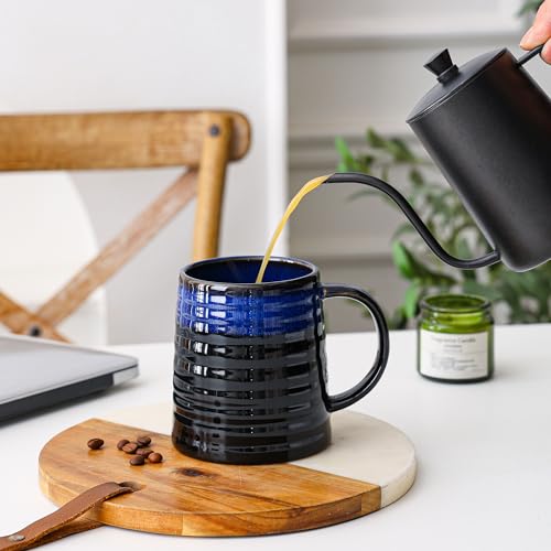 Mkour 23oz Extra Large Ceramic Coffee Mugs, Handmade Cup, Big Tea Cups with Large Handle for Office and Home, Microwave and Dishwasher Safe (Sky Blue) - color: Sky Blue