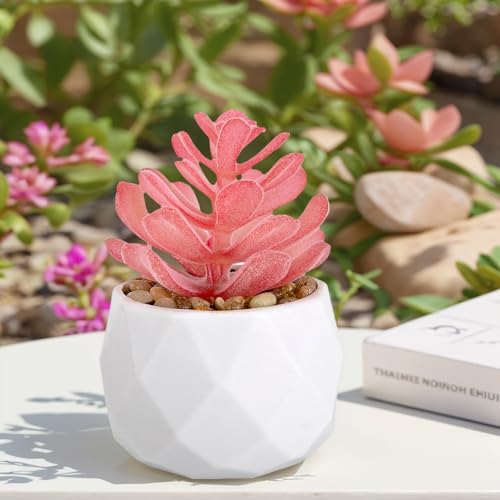 Mini Artificial Succulent Plants in Pot, Diamond Ceramic Decorative Plant for Home, Office Desk Succulent for Living Room, Bedroom, Bedroom, Pink D - color: Pink D