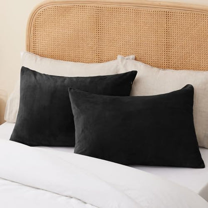BEDELITE Flannel Pillowcases Standard Set of 2, Black, 20x26 Inches | Super Cozy Fuzzy Velvet Pillow Shams with Zipper Closure, Soft Fleece Pillowcases for Bedroom, Sofa, Couch, All-Season Use - color: Black, size: 26" x 20" (Pack of 2)