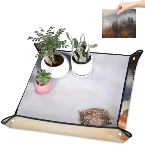 Repotting Mat for Indoor Plants Forest Mountain Waterproof Potting Mat for Mess-Free Gardening, Foldable & Portable Planting Mat, Gardening Gifts & Bonsai Tools - color: Forest Mountain, size: 39.4x39.4"