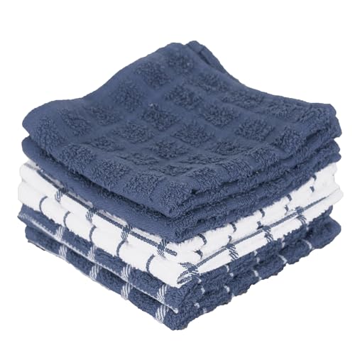 Ritz Premium 100% Cotton Terry Check Kitchen Dish Cloths - Highly Absorbent, Super Soft, Long-Lasting, 12"x12", 6-Pack, Federal Blue - color: Federal Blue, size: 6-Pack - Dish Cloths
