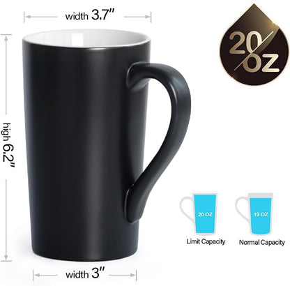 harebe 20 OZ Coffee Mug, Simple Large Tall Ceramic Cup, Smooth Ceramic Tea Cup for Office and Home, The Best Gift for Your Father, Husband And Friends, Big Capacity with Handle, Black - color: Black