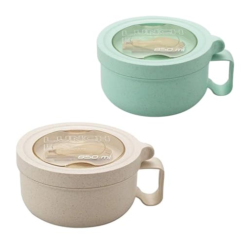 Rarapop 2 Pack Microwave Soup Bowl Containers with Lids, 28.7oz Wheat Straw Ramen Noodles Cup Mug for Instant Noodles,Oatmeal, Gumbo, Salad,Crunch,Cereal & More, Easy-Grip Design(Beige,Green) - color: Green/Beige