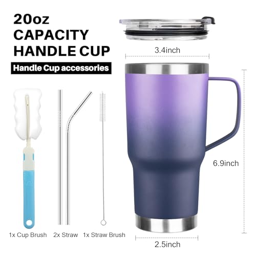20 oz Tumbler with Handle, Stainless Steel Insulated Tumbler with Lid and Straw, Double Wall Vacuum Coffee Mug Tumbler, Insulated Coffee Thermal Cup for Cold and Hot (Purple Navy blue, 20, ounces) - color: Purple Navy blue, size: 20 Ounces