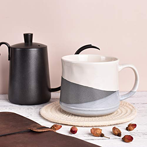 Bosmarlin Large Stoneware Coffee Mug, Big Tea Cup for Office and Home, 21 Oz, Dishwasher and Microwave Safe, 1 PCS (Geometry-Grey) - color: Geometry-Grey