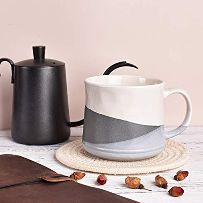 Bosmarlin Large Stoneware Coffee Mug, Big Tea Cup for Office and Home, 21 Oz, Dishwasher and Microwave Safe, 1 PCS (Geometry-Grey) - color: Geometry-Grey